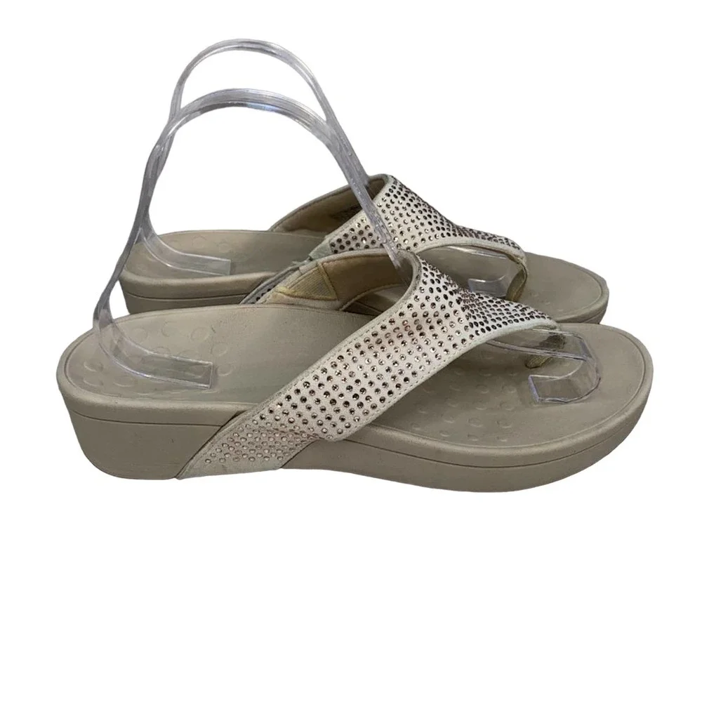 Vionic Beige Sandals with Rhinestone Accents